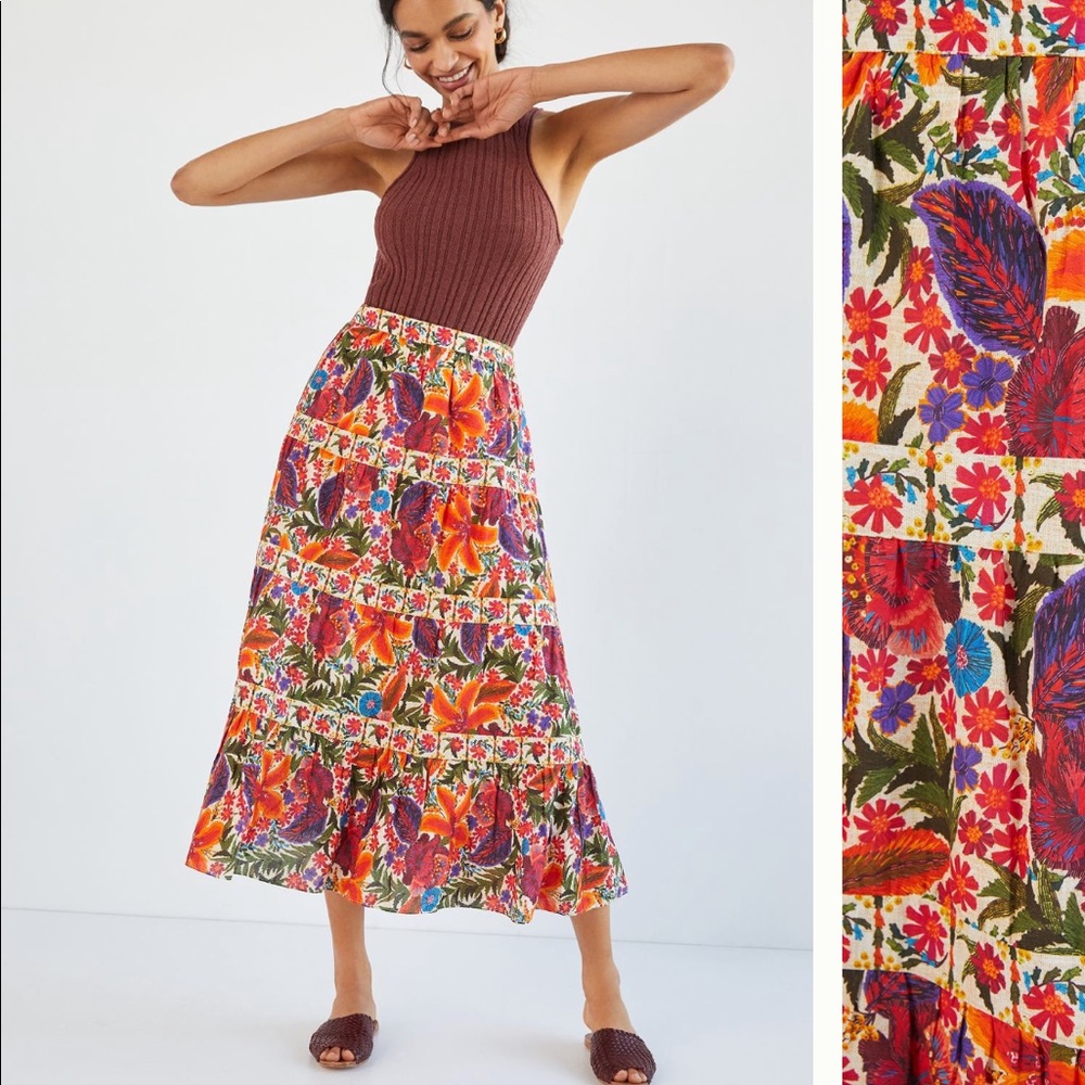 ANTHRO Farm Rio Tiered Maxi Skirt